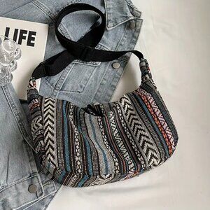 BOHO Western Tribal Shoulder Bag Foldable Travel Zip Closure Coffee Medium Tote